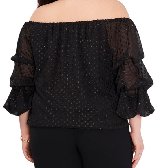MSK Plus Size Off-The-Shoulder 3/4-
Tiered-Ruffle-Sleeve Top. Black Sz.2X NWT - Picture 2 of 8